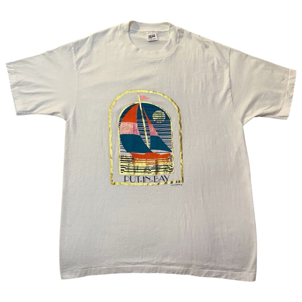 Vintage 90s Put‑In‑Bay Ohio Sailboat T‑Shirt XXL Single Stitch Anvil Made USA